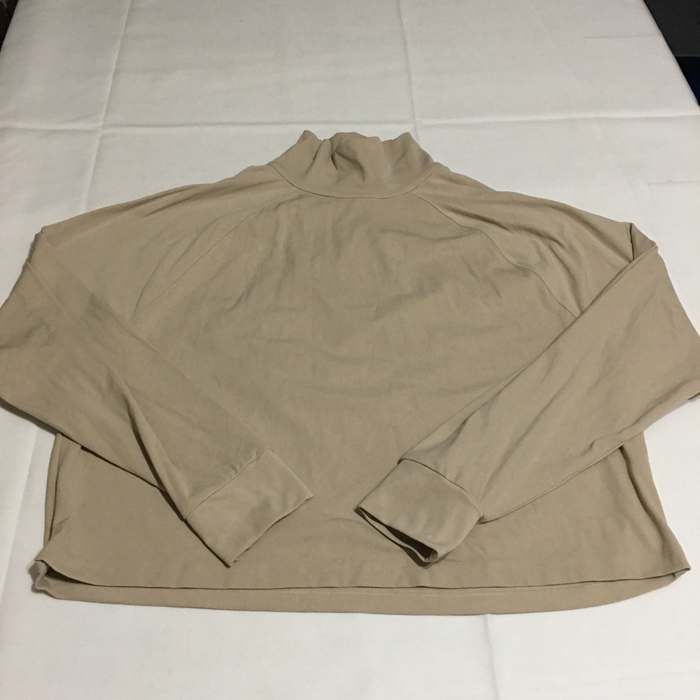 Haven Well Within Long Sleeve Mock Neck Top Women Medium Tan Pleated Back